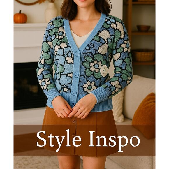 NWT Willow & Wind Blue Green Floral Recycled Yarn Cardigan (Size S) - Picture 11 of 15